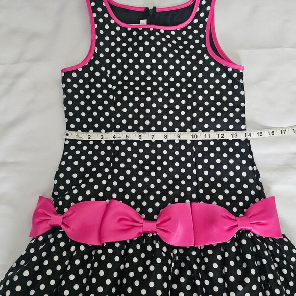 Bonnie Jean Kids Girls Black White Polka Dot Pink Trim Drop Waist Dress Size 10 - Picture 11 of 12
